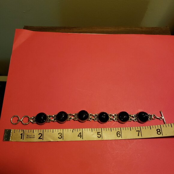Vintage 925 Sterling Silver Black Onyx Bracelet - Picture 3 of 6